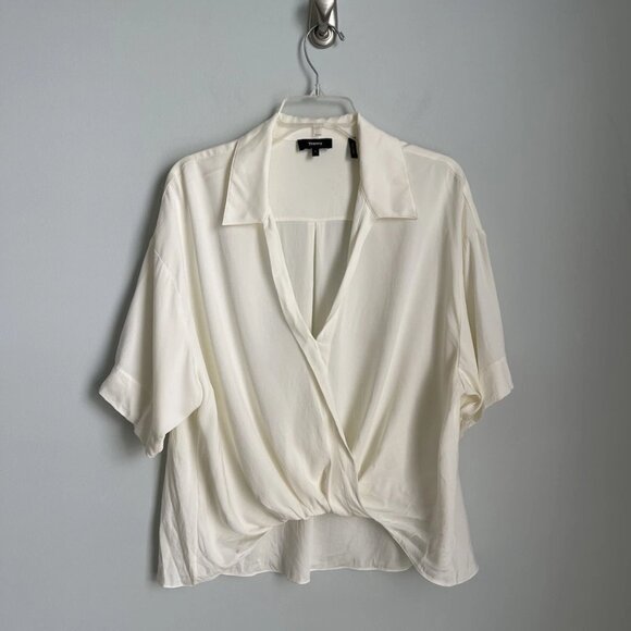 Theory Ivory Twist Blouse in Stretch Silk Short Sleeve - Picture 8 of 8